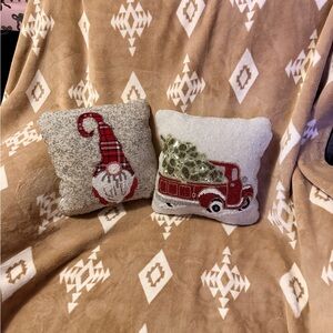 2 Beaded Christmas Decorative Throw Pillows